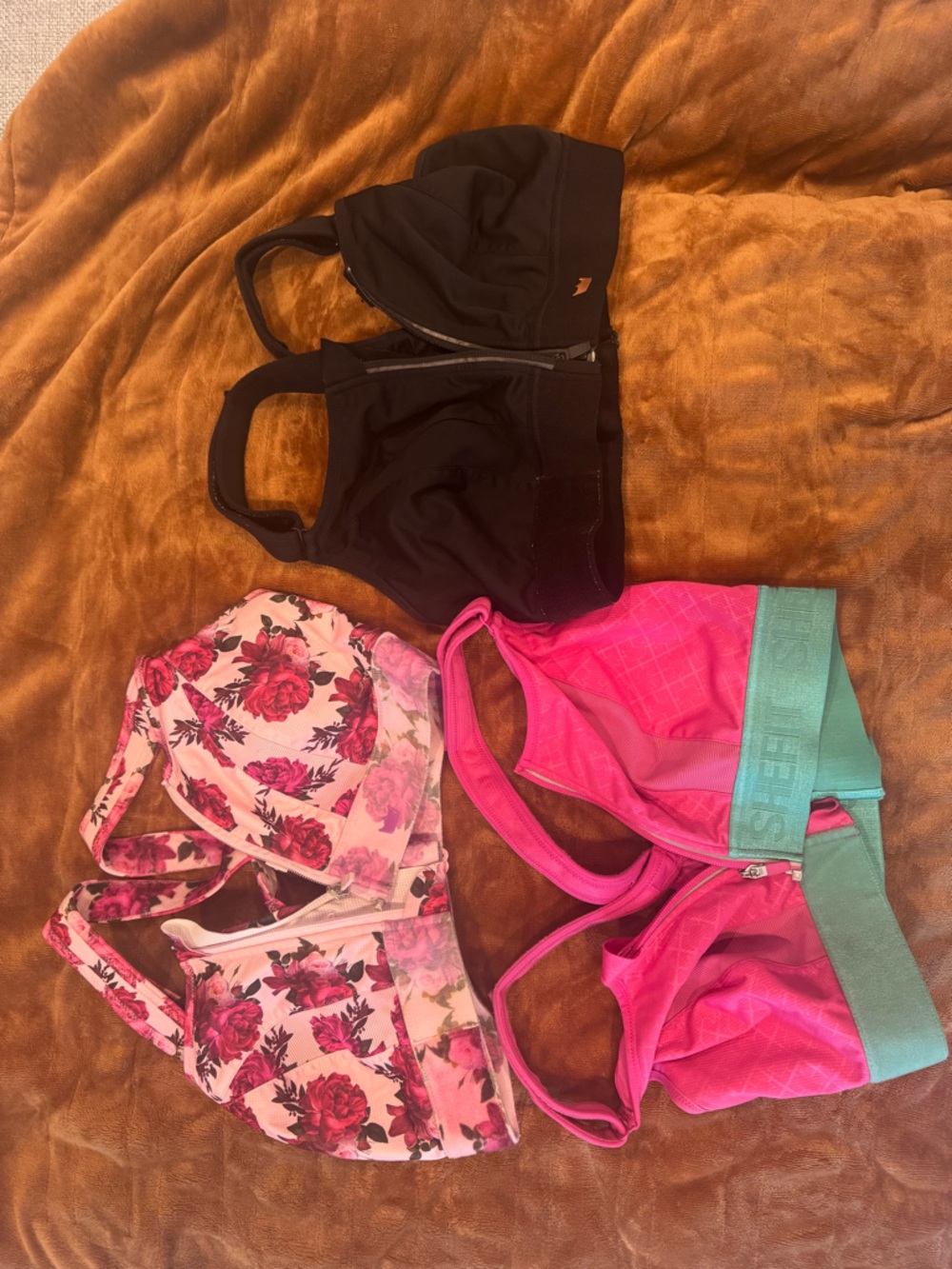 SheFit high impact Sports Bras - Black, Pink Floral, & Hot Pink- 2Luxe